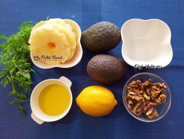 Ingrediente pentru salata de avocado cu ananas