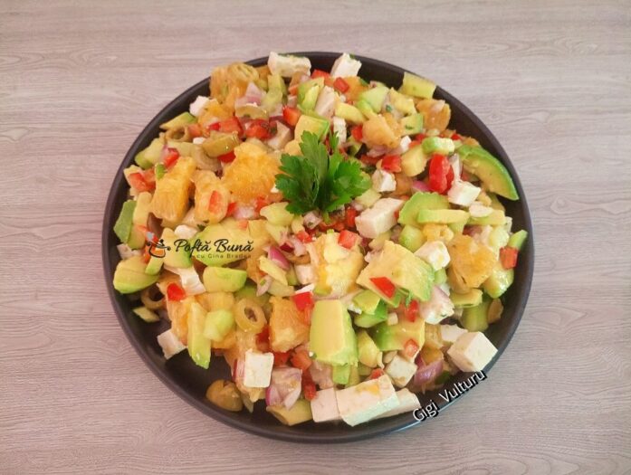 Salata de portocale, branza si avocado salata portocale branza avocado reteta gina bradea 2 697x525 - Salata de portocale, branza si avocado