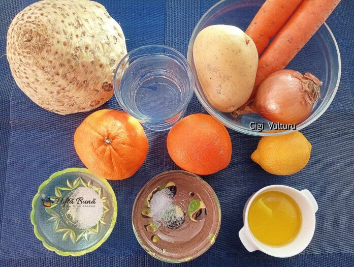 Țelină cu portocale, morcovi și cartofi la tigaie