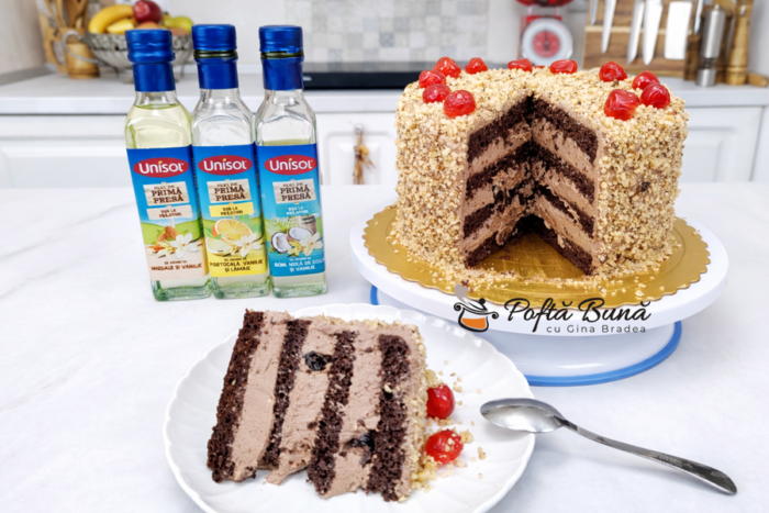 Tort cu nucă și cremă de ciocolată cu vișine