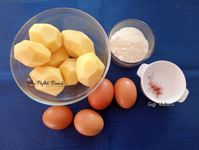 Ingrediente pentru reteta de cartofi cu oua la cuptor