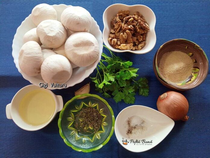 Ingrediente pentru rețeta de ciuperci umplute cu nuci