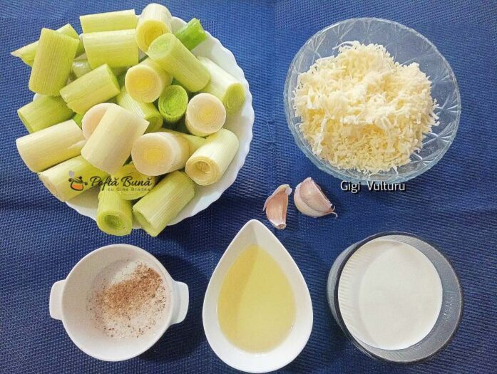Ingrediente pentru praz cu sm&acirc;nt&acirc;nă și mozzarella la cuptor