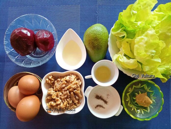 Ingrediente - salata de sfeclă roșie, avocado și ouă Ingrediente - salata de sfeclă roșie, avocado și ouă