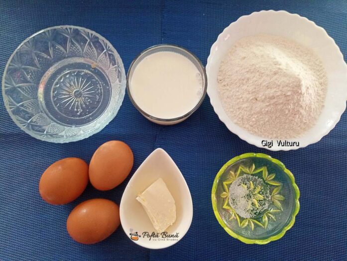 Ingrediente pentru rețeta de clătite cu cremă de brânză, salam și mărar