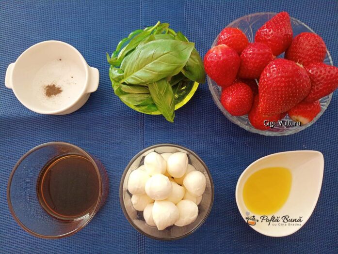 Ingrediente pentru rețeta de salată Caprese cu căpșuni