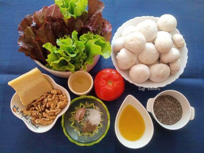 Ingrediente pentru salata de ciuperci cu semințe de chia