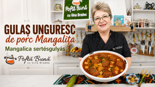 Gulaș unguresc de porc Mangalița cu cartofi și găluște (csipetke)
