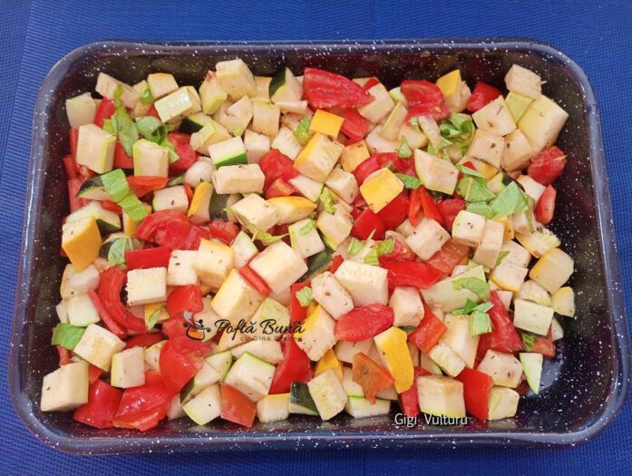 Mod de preparare pentru ghiveci de legume multicolor la cuptor