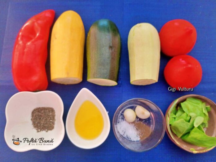 Ingrediente pentru ghiveci de legume multicolor la cuptor