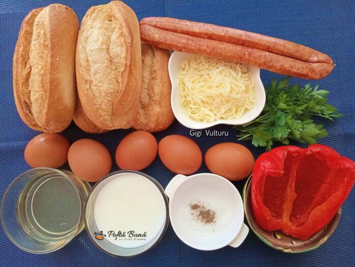 Minibaghete cu ouă, cârnați și ardei - ingrediente pentru rețetă