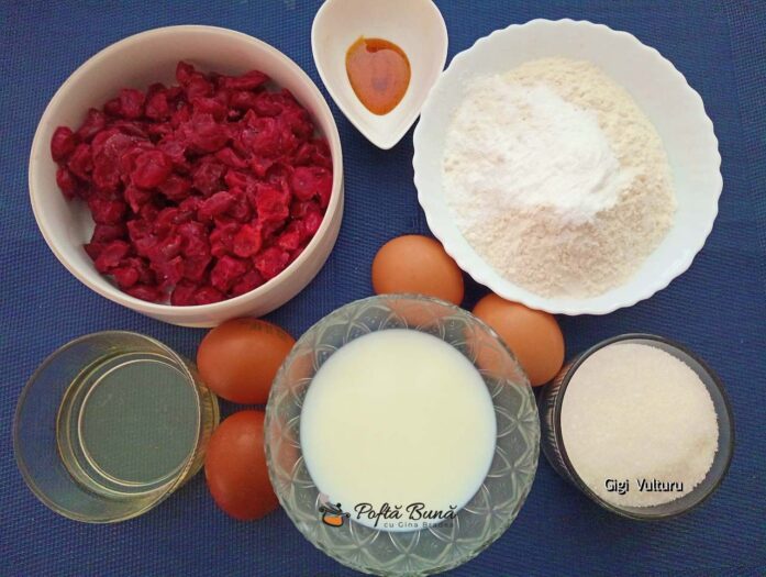 Ingrediente pentru rețeta de tort cu vișine, cremă de brânză și aluat fraged