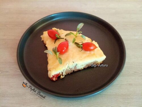 Omletă cu ficat de pui și roșii cherry
