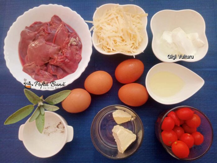 Omletă cu ficat de pui și roșii cherry