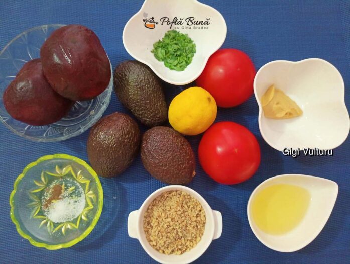 Salată cu avocado, sfeclă roșie și roșii - ingrediente